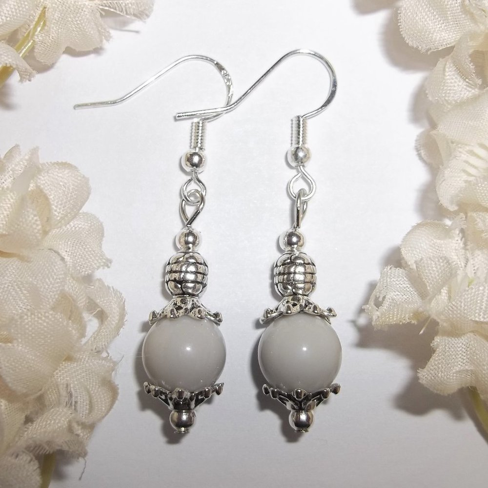 Gray & Silver Earrings Set Pair Dangle Drop Grey Jewelry Pair Woman Girl 6257